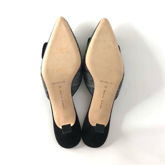 NEW Manolo Blahnik Maysalebi Tweed Slip On Kitten Heel Pointed Toe Mules 39 - Picture 5 of 6